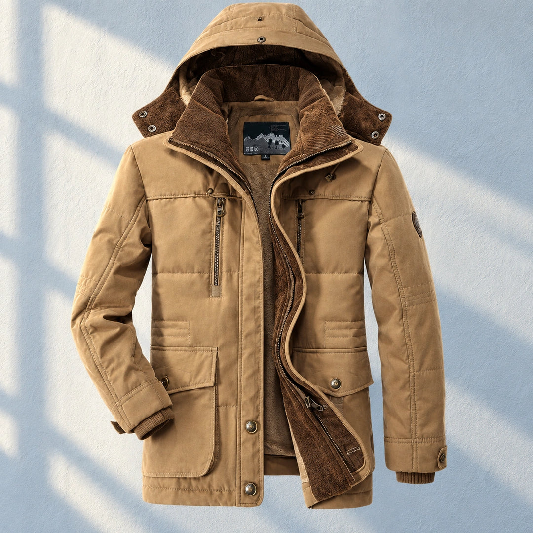 Rodney Fleece Lined Hooded Canvas Parka - Khaki