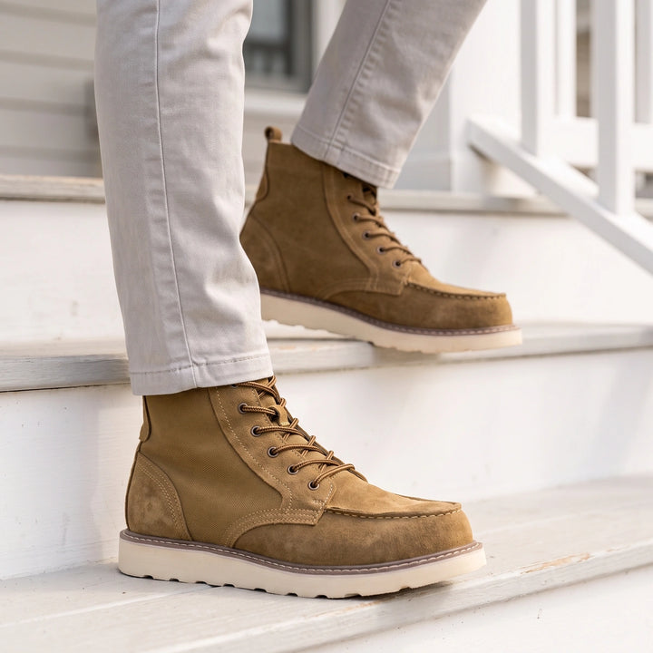 Rodrigo Suede Canvas Moc Toe Work Boots - Brown