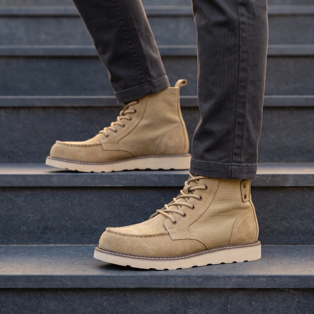 Rodrigo Suede Canvas Moc Toe Work Boots - Khaki