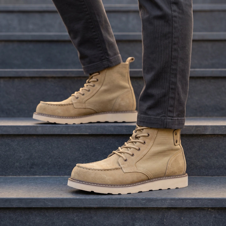 Rodrigo Suede Canvas Moc Toe Work Boots - Khaki