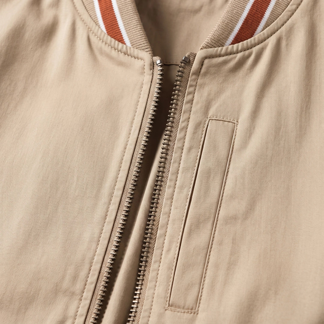 Roger Varsity Rib Twill Bomber Jacket - Beige