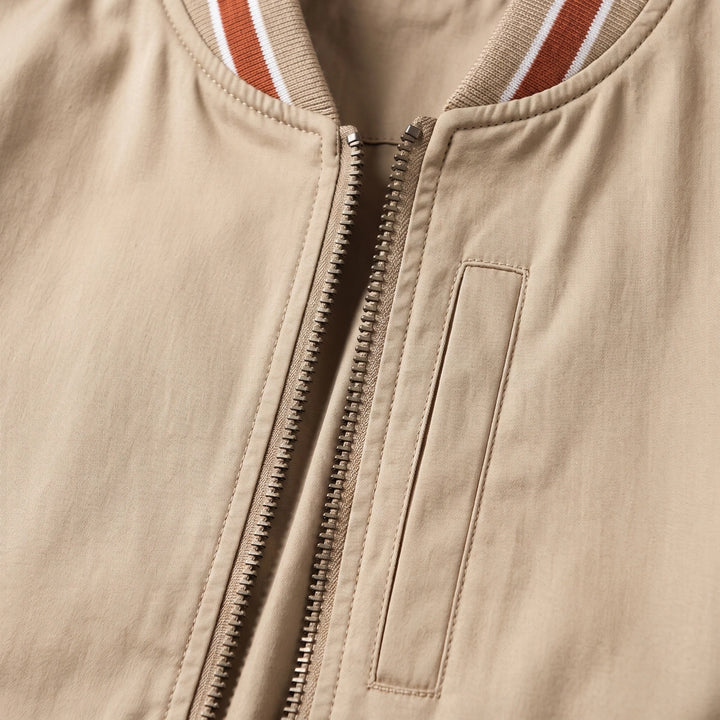 Roger Varsity Rib Twill Bomber Jacket - Beige