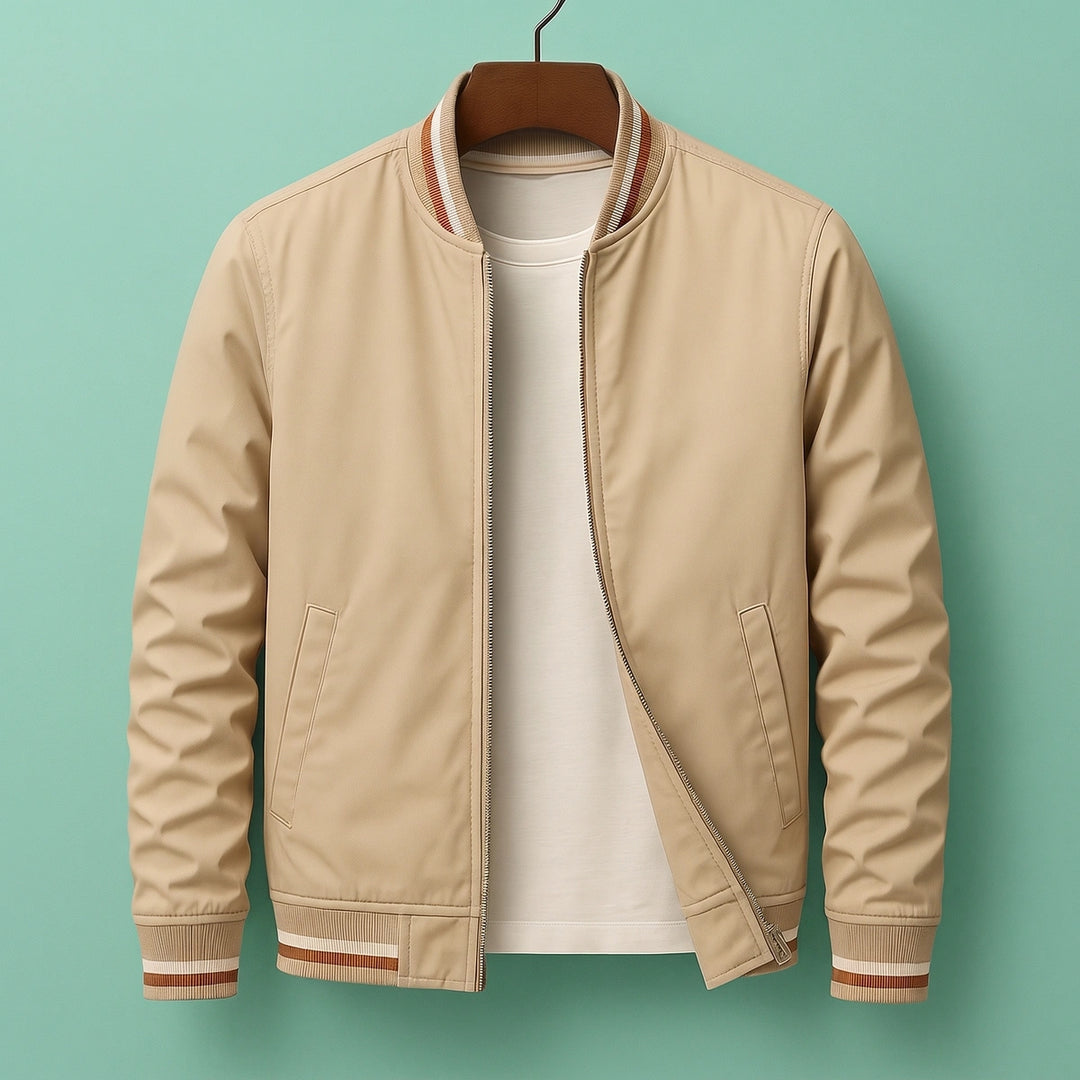 Roger Varsity Rib Twill Bomber Jacket - Beige