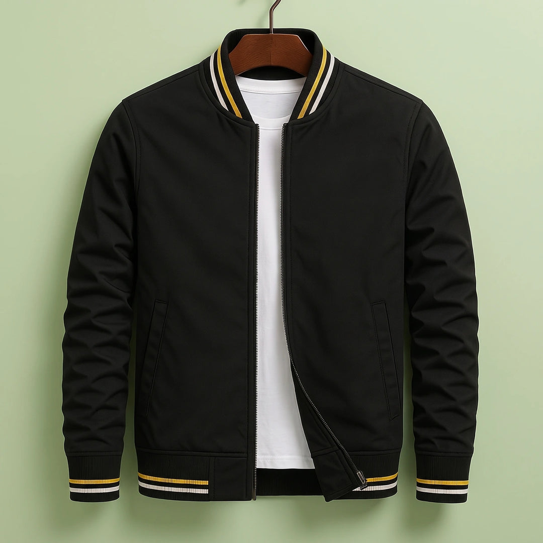 Roger Varsity Rib Twill Bomber Jacket - Black