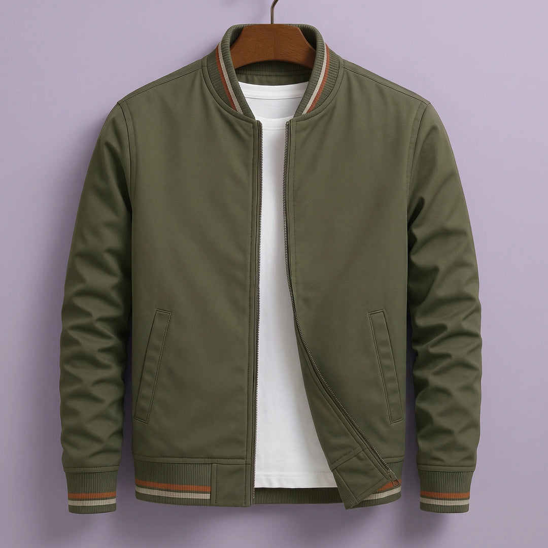 Roger Varsity Rib Twill Bomber Jacket - Green