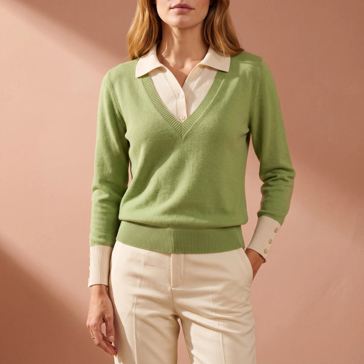 Rosalba Cashmere Blend Layered Polo Collar Sweater - Green