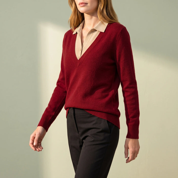 Rosalba Cashmere Blend Layered Polo Collar Sweater - Red