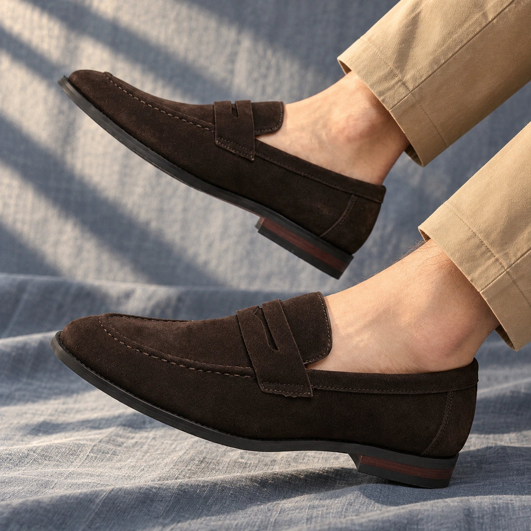 Ryan Suede Penny Loafers - Dark Brown