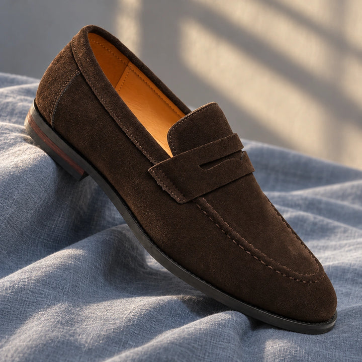 Ryan Suede Penny Loafers - Dark Brown