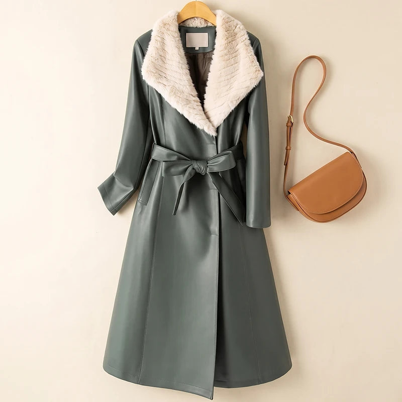 Seraphine Women's Fur Collar Trench - Green