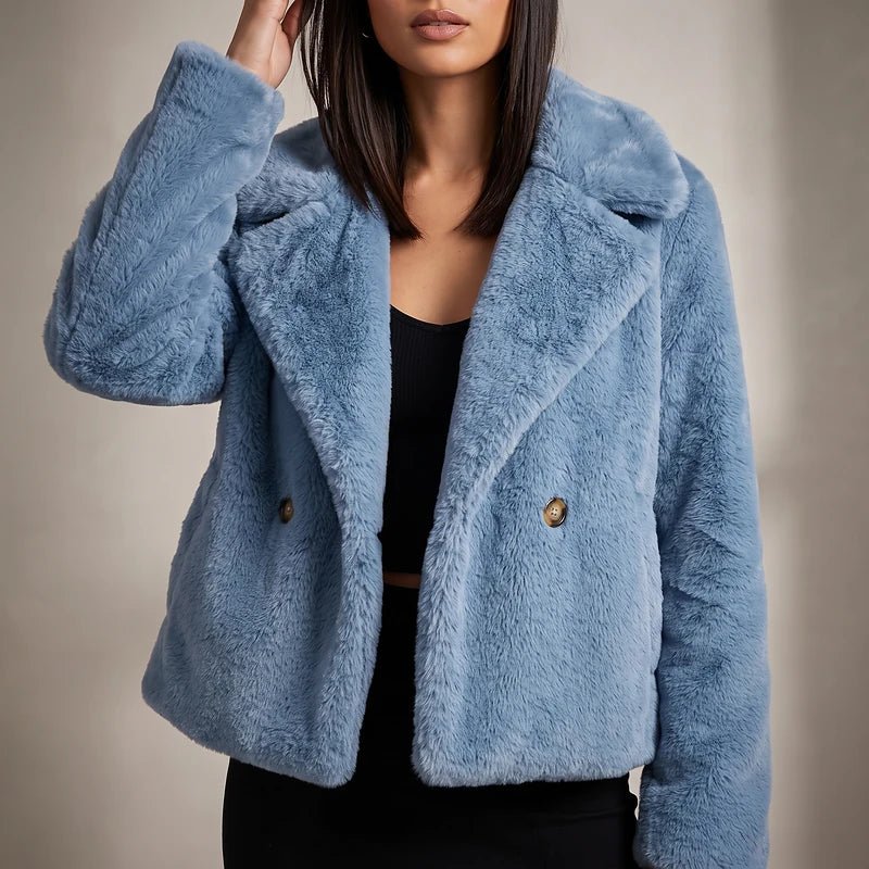 Romilly Women's Teddy Faux Fur Jacket - Blue