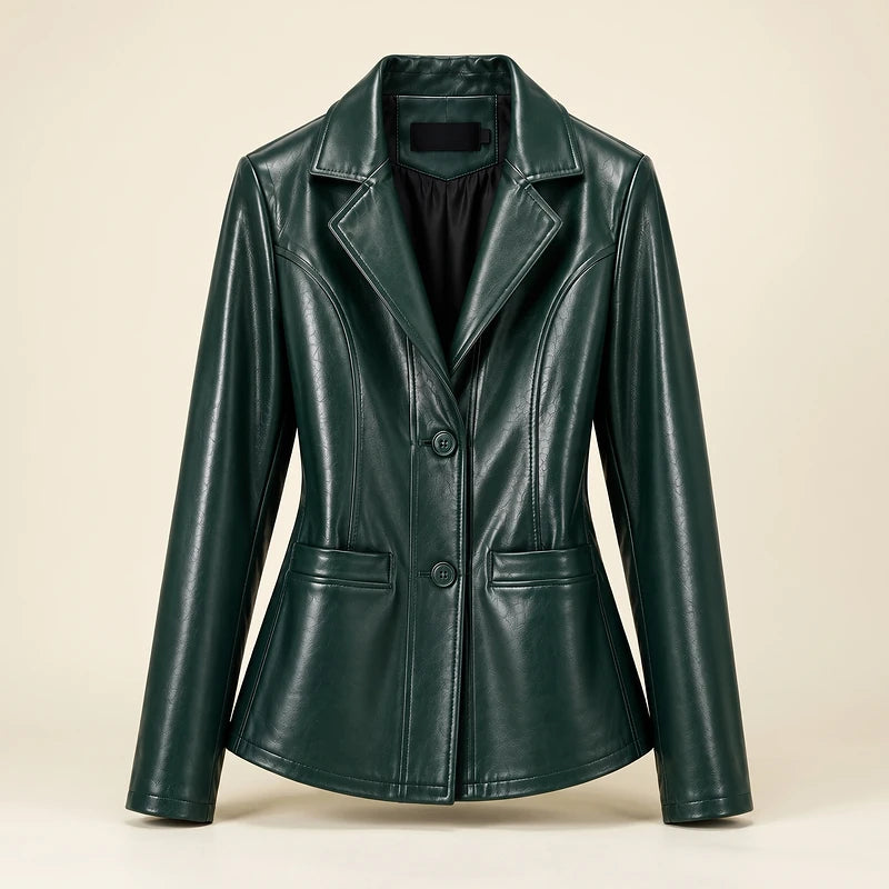 Wilhelmina Women's Leather Peplum Blazer - Green