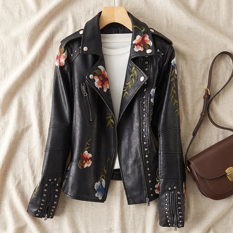 Coralie Women's Floral Studded Jacket - Black