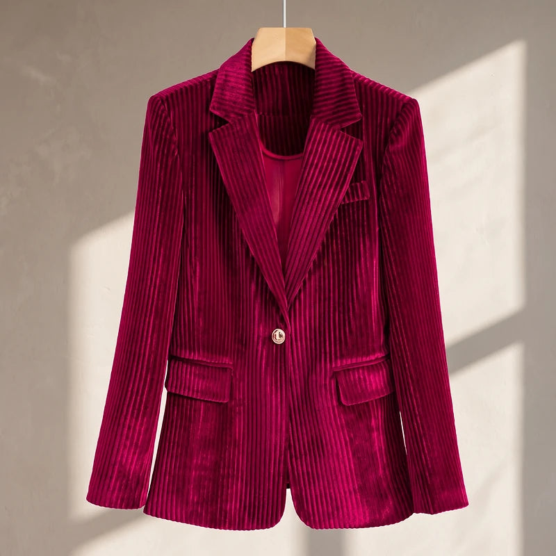 Petra Women's Velvet Corduroy Blazer - Crimson Red