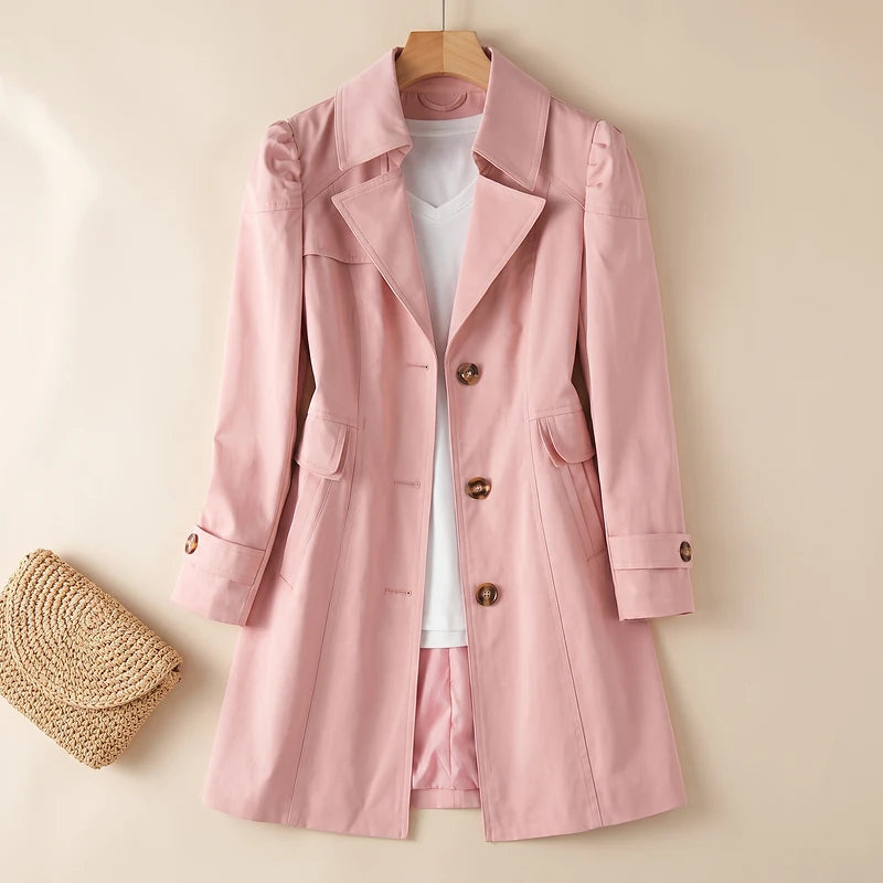 Isadora Women's Puff Shoulder Trench - Pink