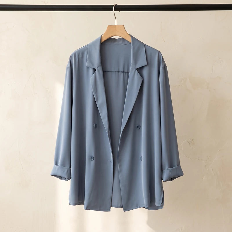 Sabine Women's Silk Crepe Blazer - Blue