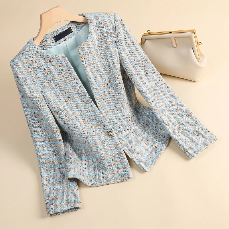 Blythe Women's Crest Button Tweed Jacket - Blue Mist