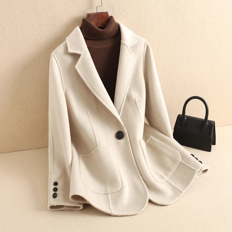Lenora Women's Patch Pocket Wool Blazer - Beige