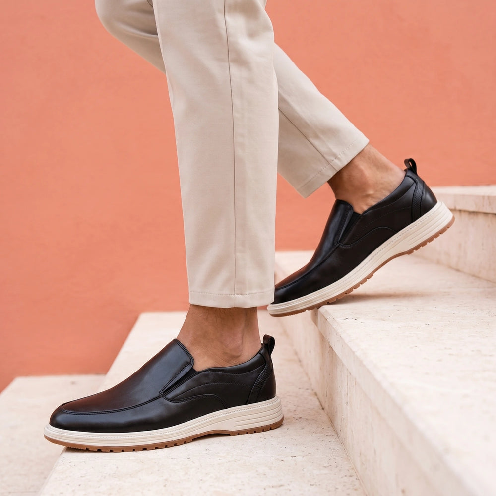 Salvatore Genuine Leather Orthopedic Slip On Loafers - Black