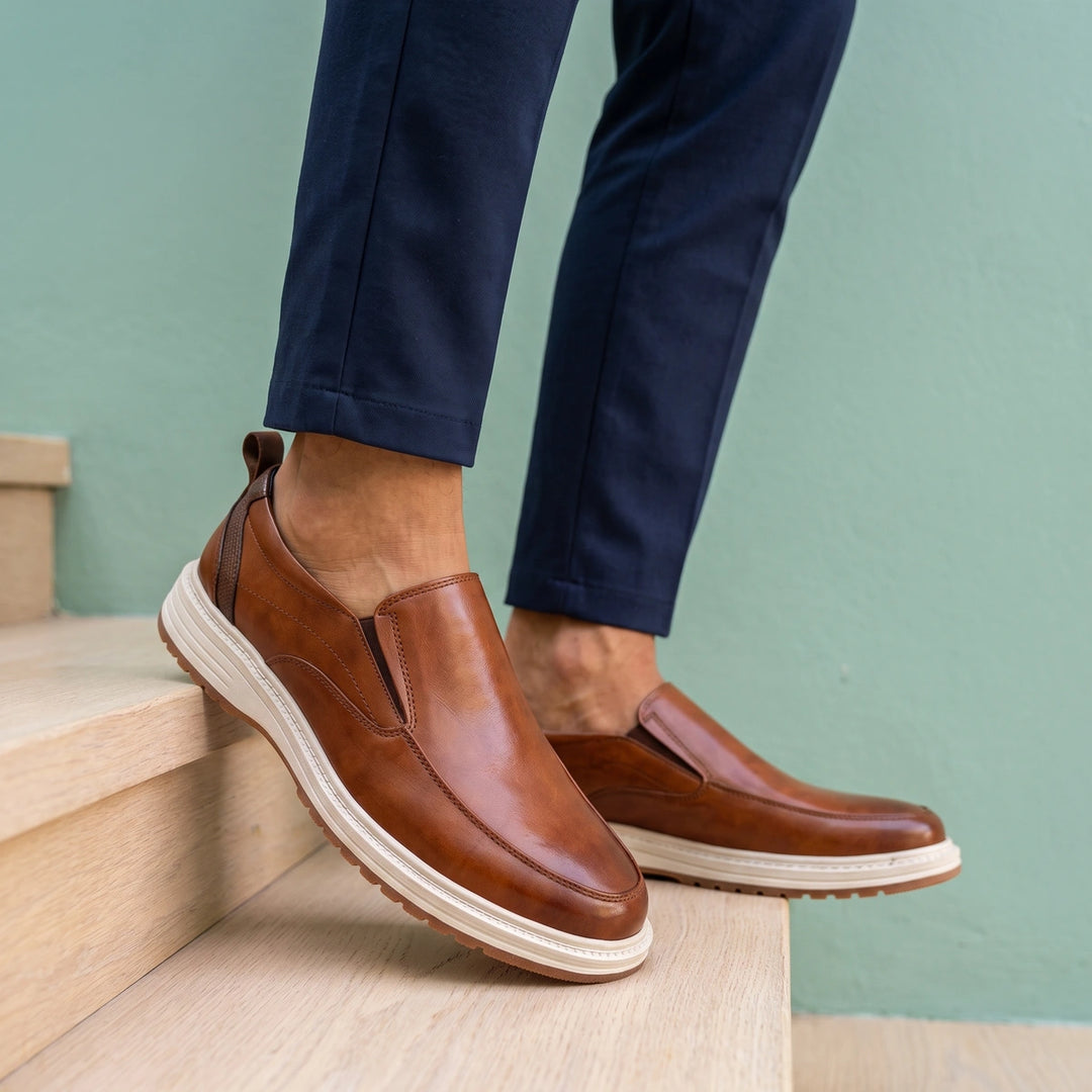 Salvatore Genuine Leather Orthopedic Slip On Loafers - Brown