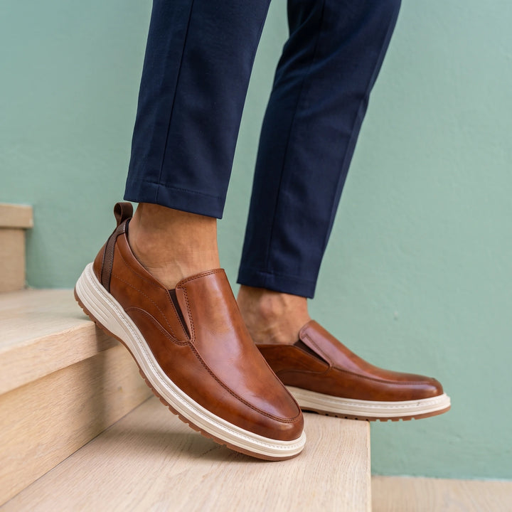 Salvatore Genuine Leather Orthopedic Slip On Loafers - Brown
