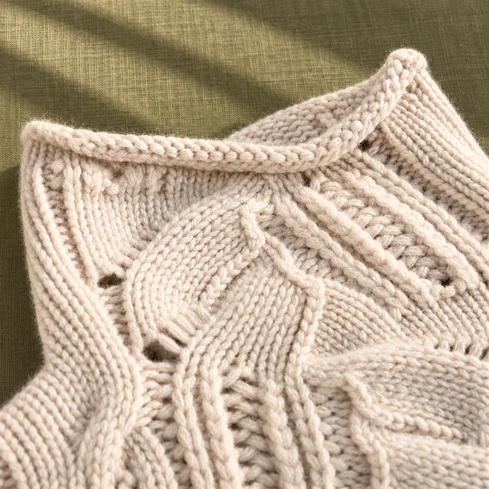 Samantha Open Cable Knit High Collar Sweater - Beige