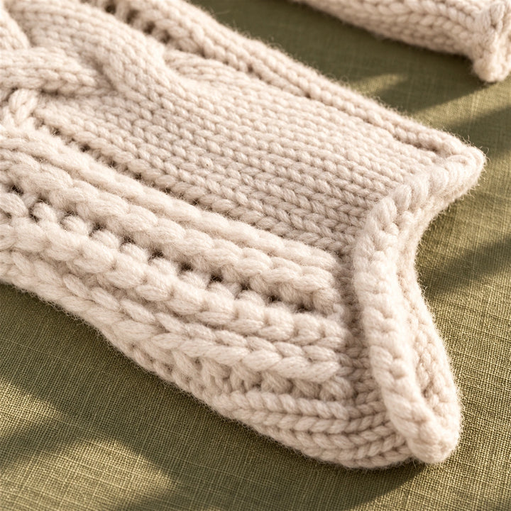Samantha Open Cable Knit High Collar Sweater - Beige