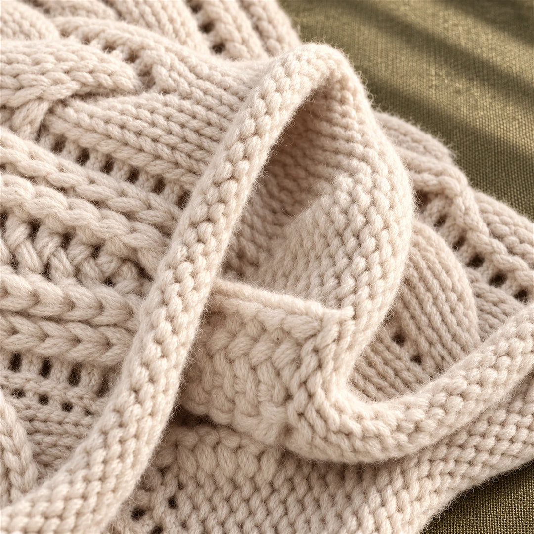 Samantha Open Cable Knit High Collar Sweater - Beige