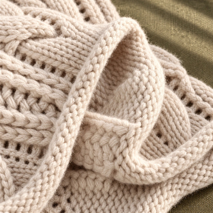 Samantha Open Cable Knit High Collar Sweater - Beige