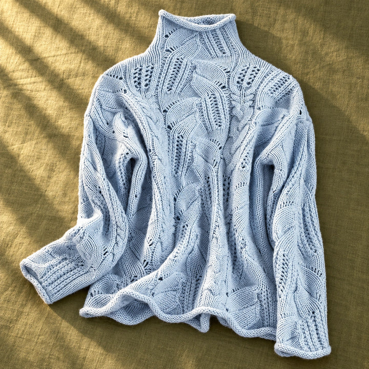 Samantha Open Cable Knit High Collar Sweater - Blue