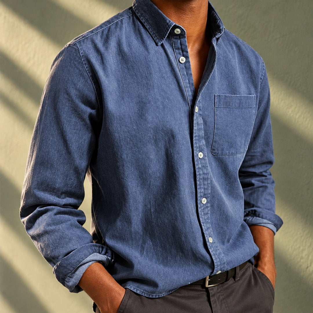 Sheldon Cotton Denim Button-Down Shirt - Blue