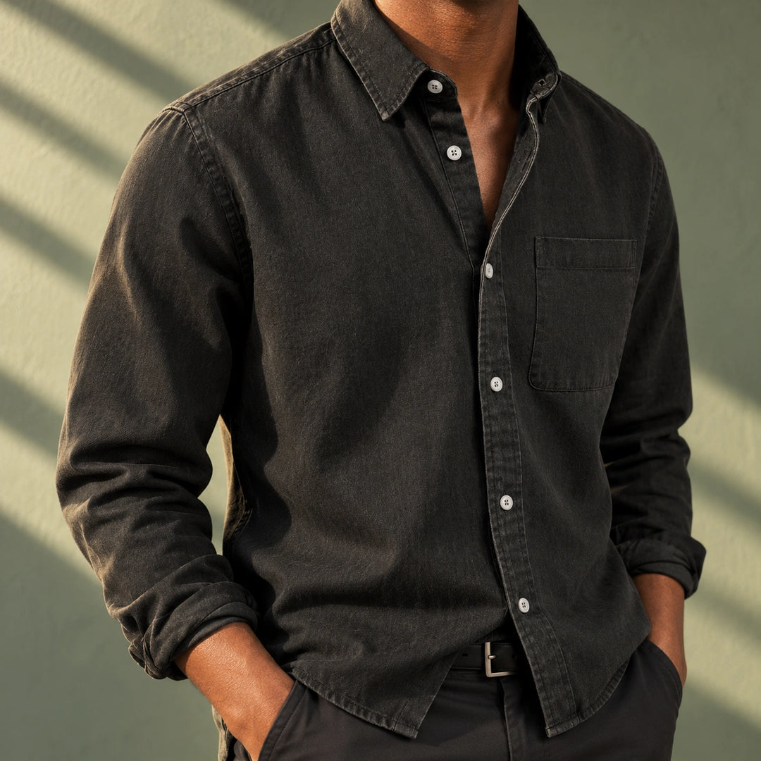 Sheldon Cotton Denim Button-Down Shirt - Gray