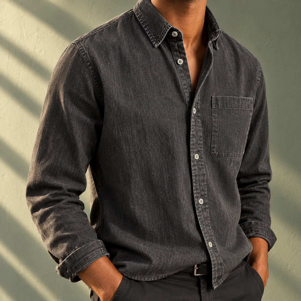 Sheldon Cotton Denim Button-Down Shirt - Gray