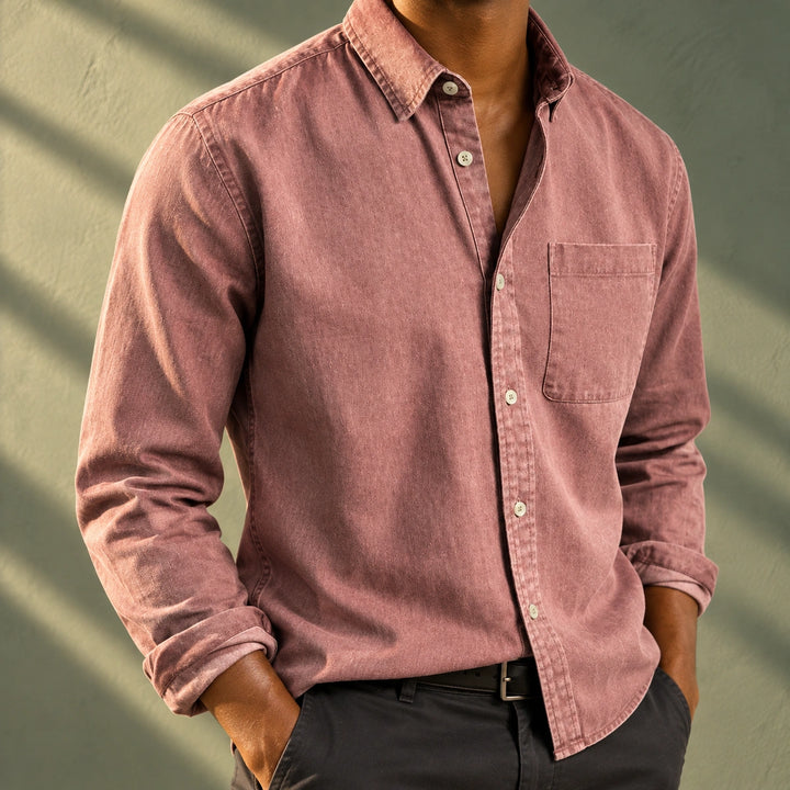 Sheldon Cotton Denim Button-Down Shirt - Rose