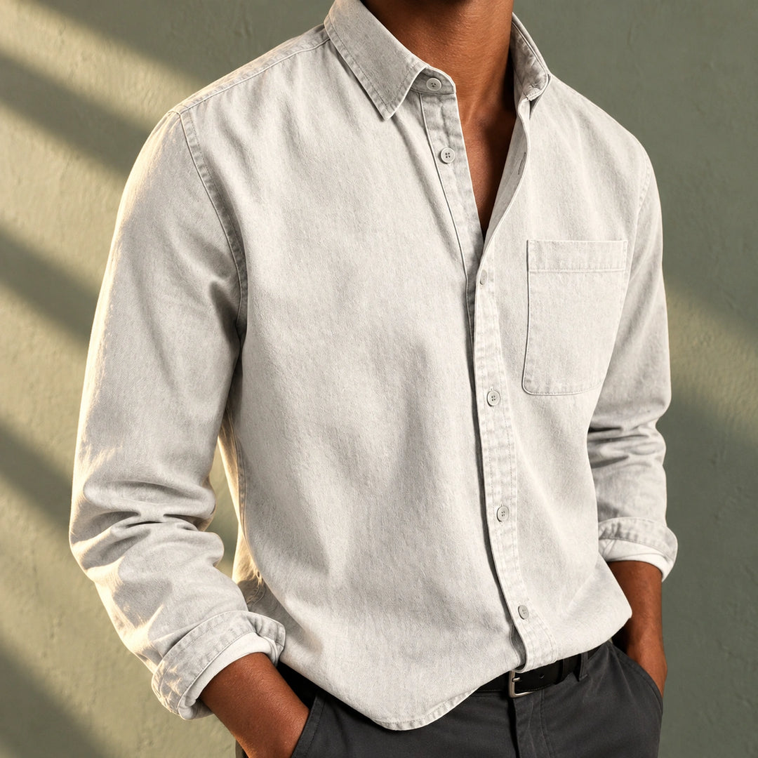 Sheldon Cotton Denim Button-Down Shirt - White