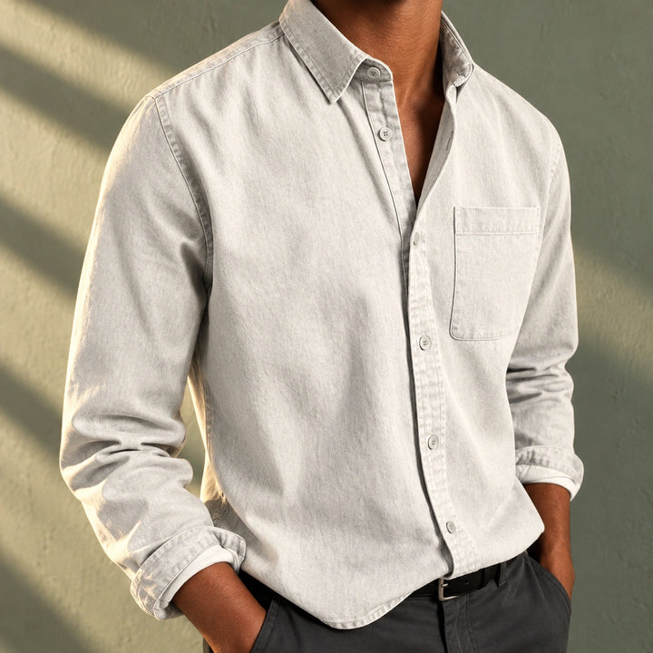 Sheldon Cotton Denim Button-Down Shirt - White
