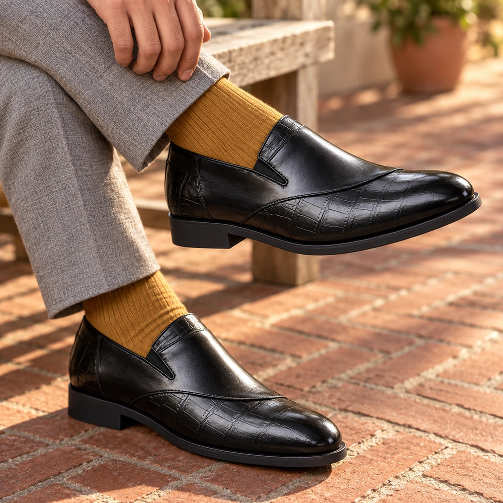 Sidney Two-Tone Textured Leather Loafers - Black