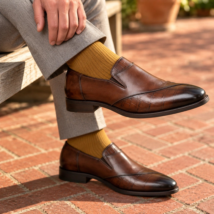 Sidney Two-Tone Textured Leather Loafers - Brown