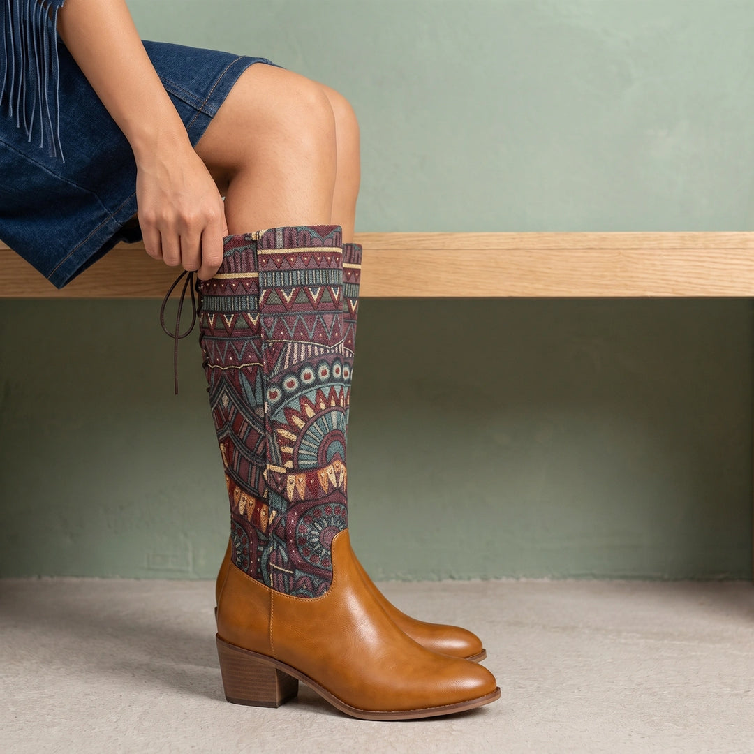 Sierra Woven Tapestry Western Boots - Brown