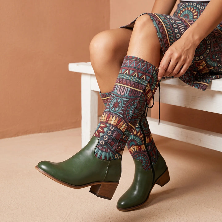 Sierra Woven Tapestry Western Boots - Green