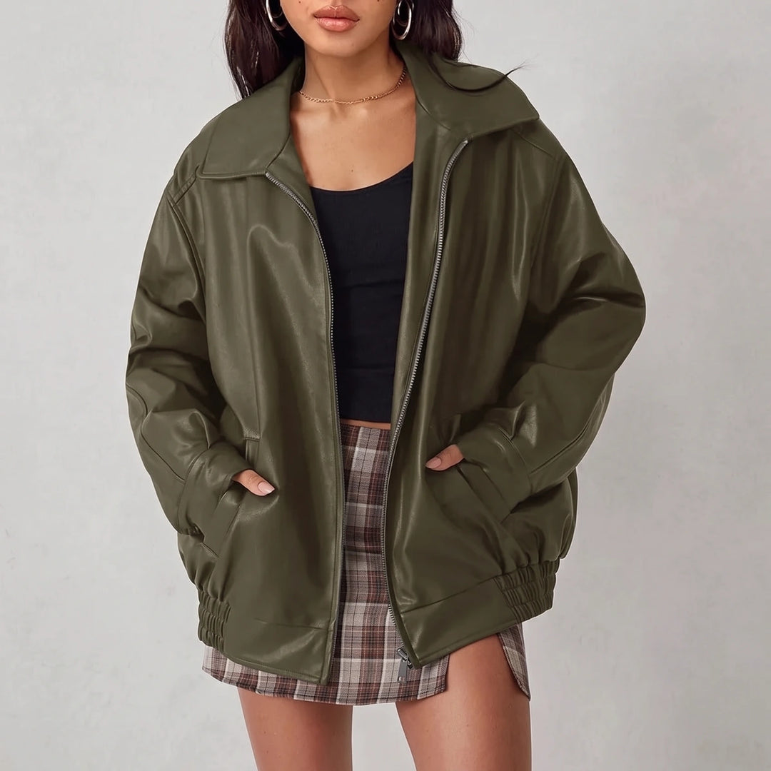 Sigrid Oversized Zip Bomber Jacket - Olive Green