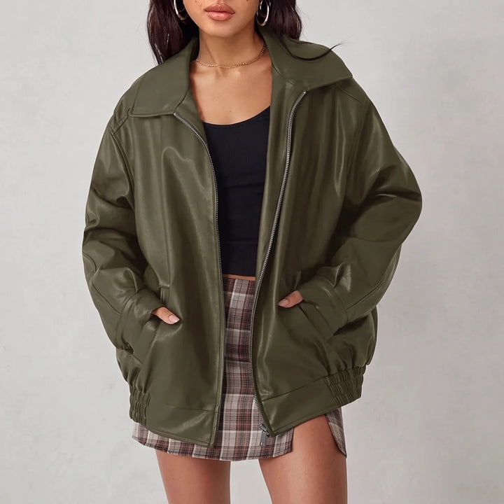 Sigrid Oversized Zip Bomber Jacket - Olive Green