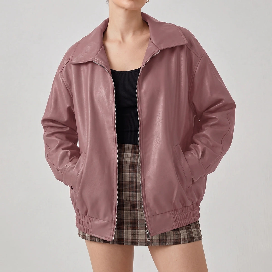 Sigrid Oversized Zip Bomber Jacket - Deep Rose