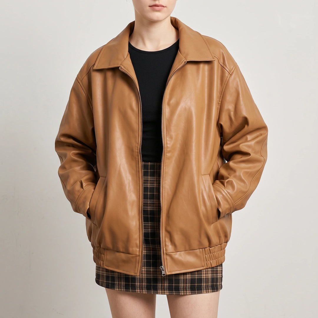 Sigrid Oversized Zip Bomber Jacket - Camel