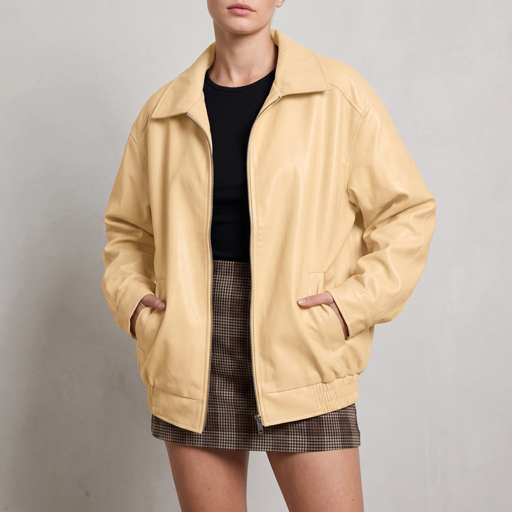 Sigrid Oversized Zip Bomber Jacket - Apricot