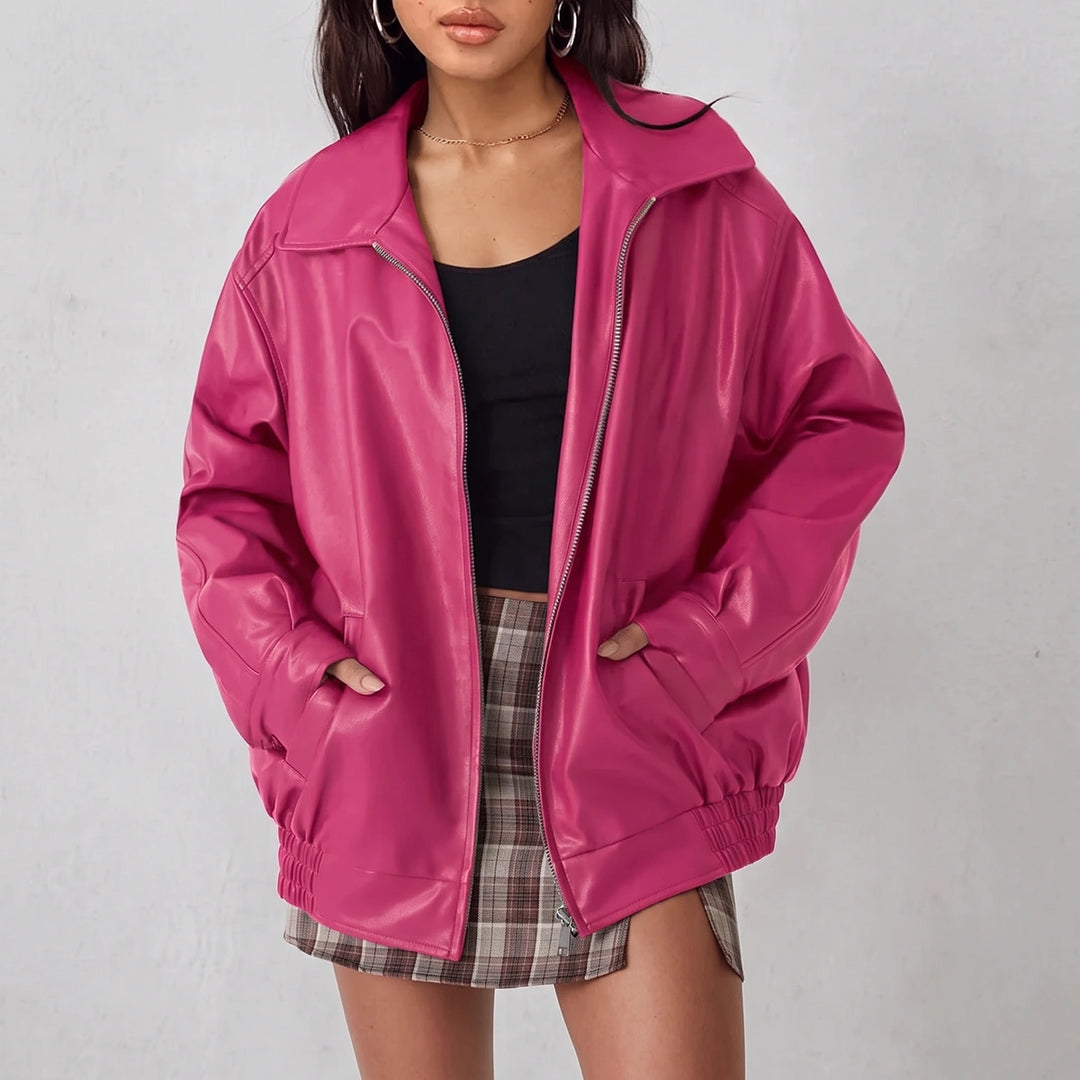 Sigrid Oversized Zip Bomber Jacket - Deep Pink