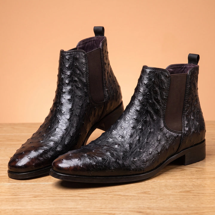 Silas Ostrich Embossed Chelsea Boots - Black