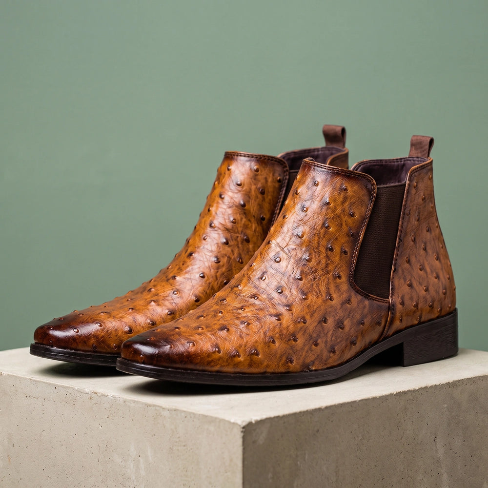 Silas Ostrich Embossed Chelsea Boots - Brown