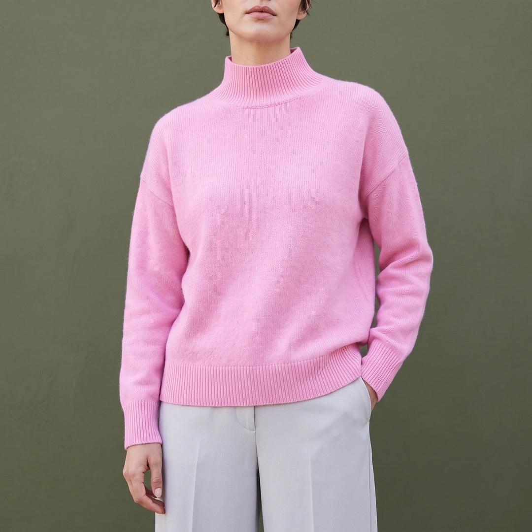Simonetta Soft Knit Funnel Neck Pullover Sweater - Pink