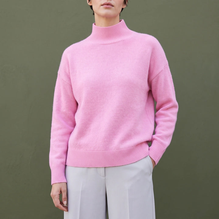 Simonetta Soft Knit Funnel Neck Pullover Sweater - Pink